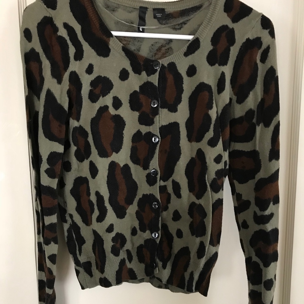 h and m women leopard cheetah cardigan olive green